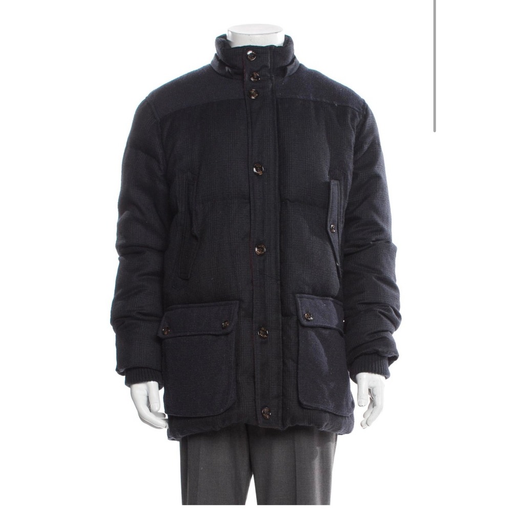 Ted Baker London Makawis Navy Blue Wool Blend‎ Goose Down Puffer Jacket Mens L